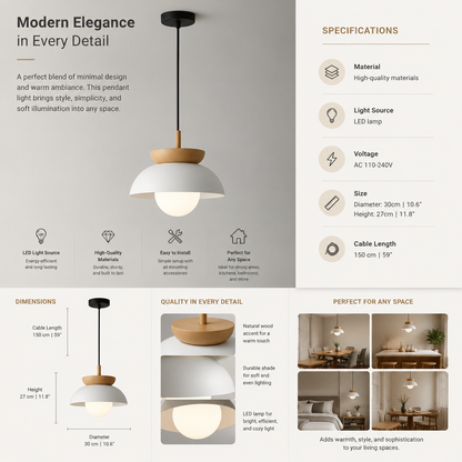 Scandinavian Pendant Light  Modern Hanging Lamp for Kitchen, Dining and Living Room