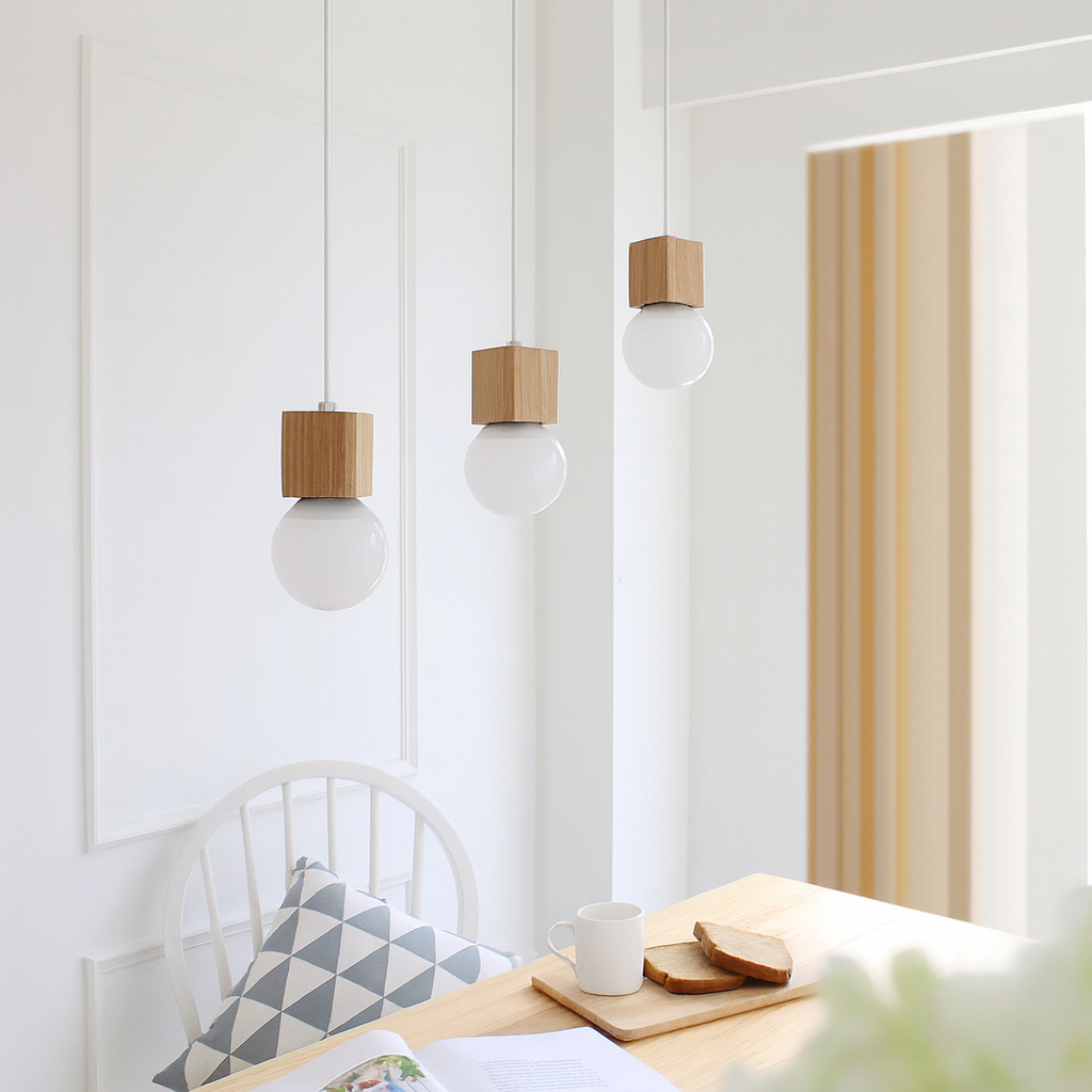 Scandinavian Wooden Cube Pendant Light Interior | Navirox