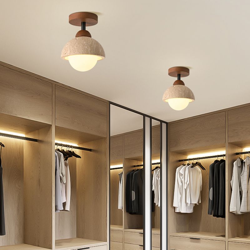 Semi Flush Japanese Ceiling Light White Glass Wood | Seliro
