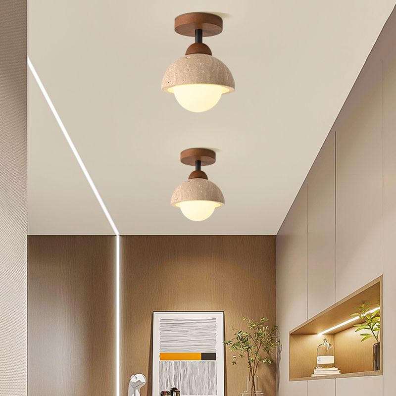 Semi Flush Japanese Ceiling Light White Glass Wood | Seliro
