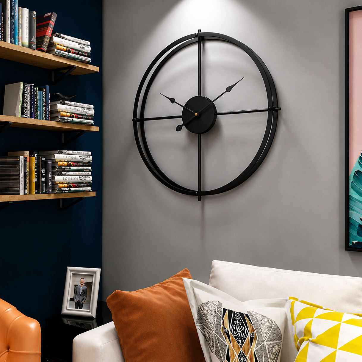 Silent Oversized Iron Frame Double Sided Wall Clock | Brevano