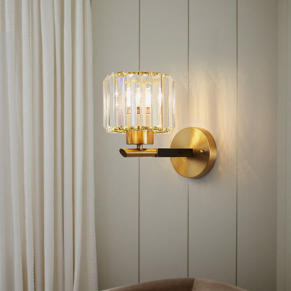 Single Light Clear Crystal Wall Sconce Brass Finish | Zoreli
