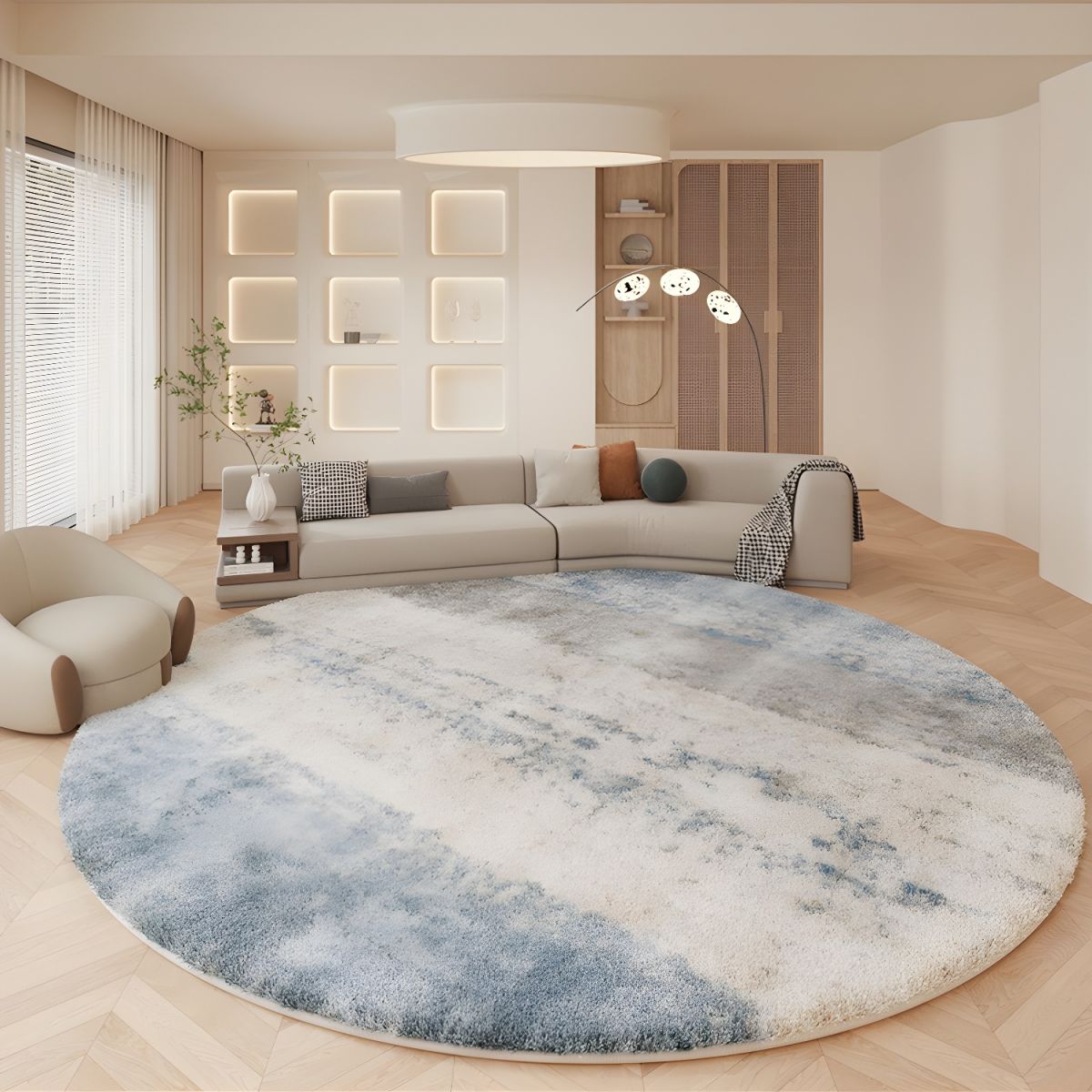 Soft Lambswool Round Rug Modern Nordic Abstract | Lavorne