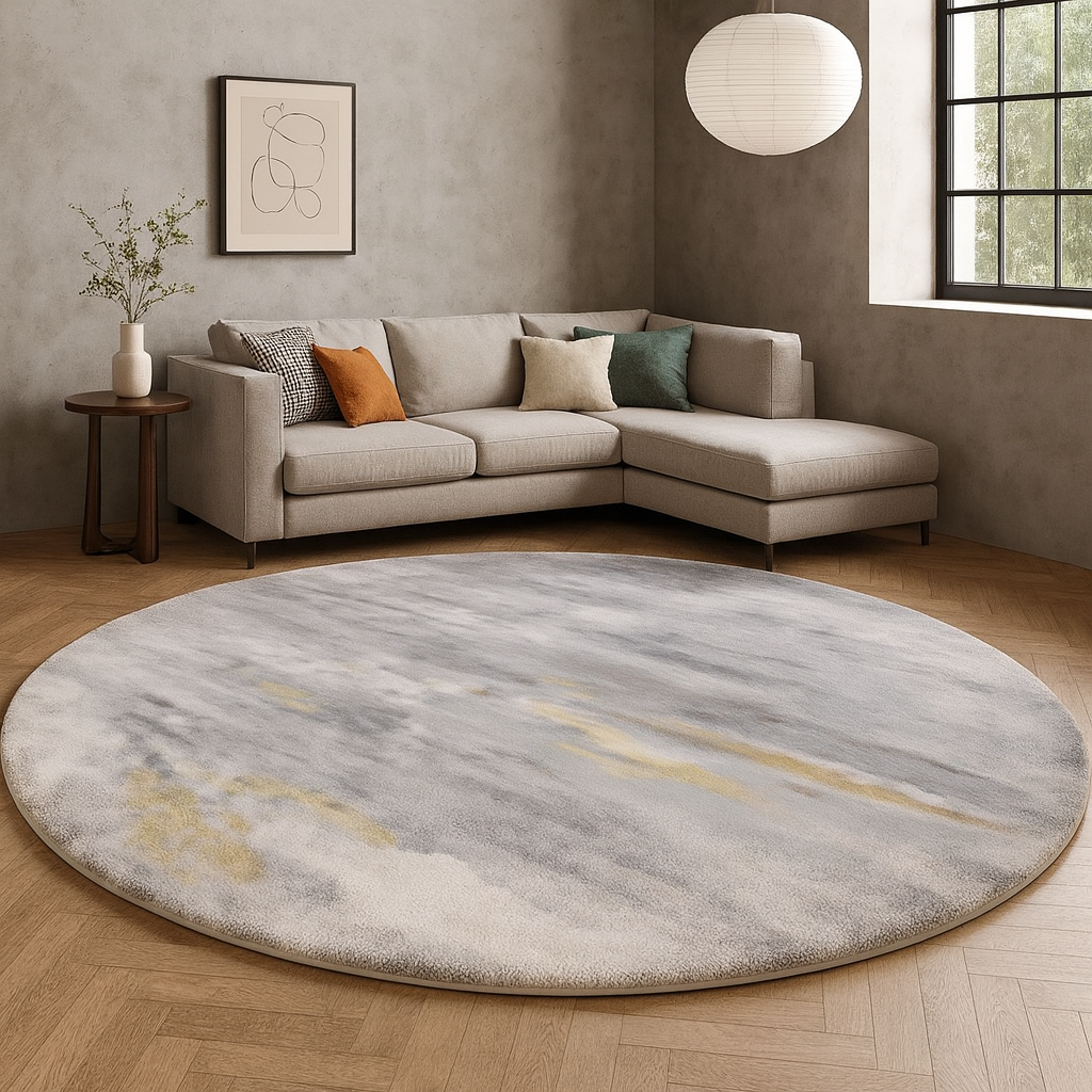 Soft Lambswool Round Rug Nordic Abstract Pet Friendly | Mervano