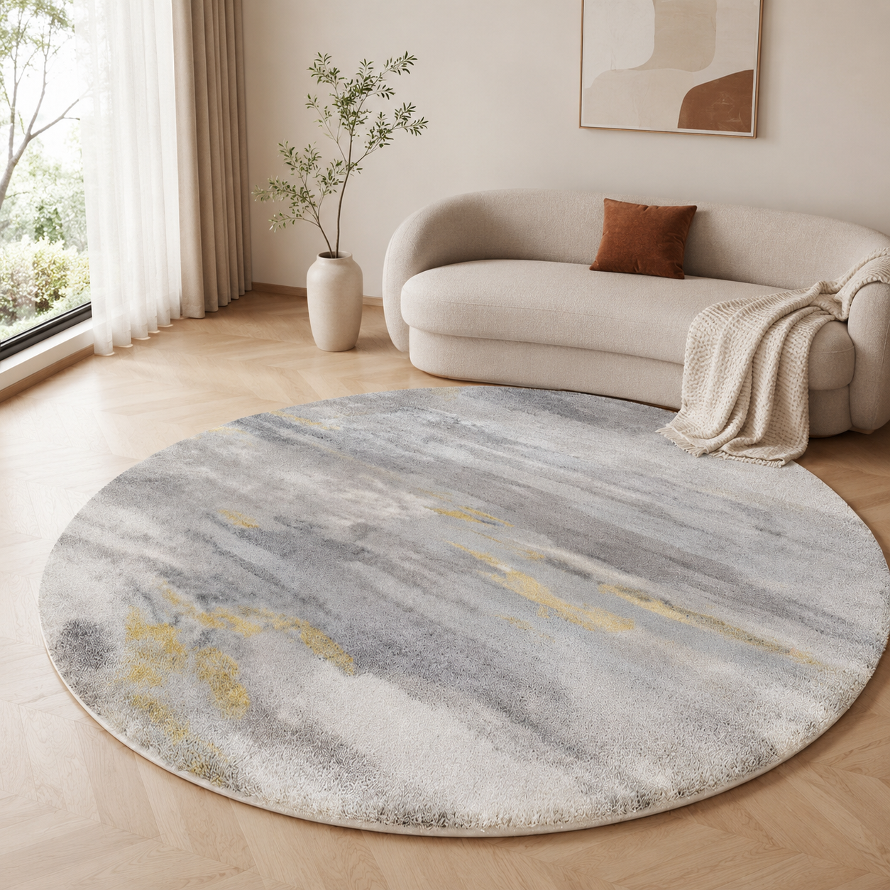 Soft Lambswool Round Rug Nordic Abstract Pet Friendly | Mervano