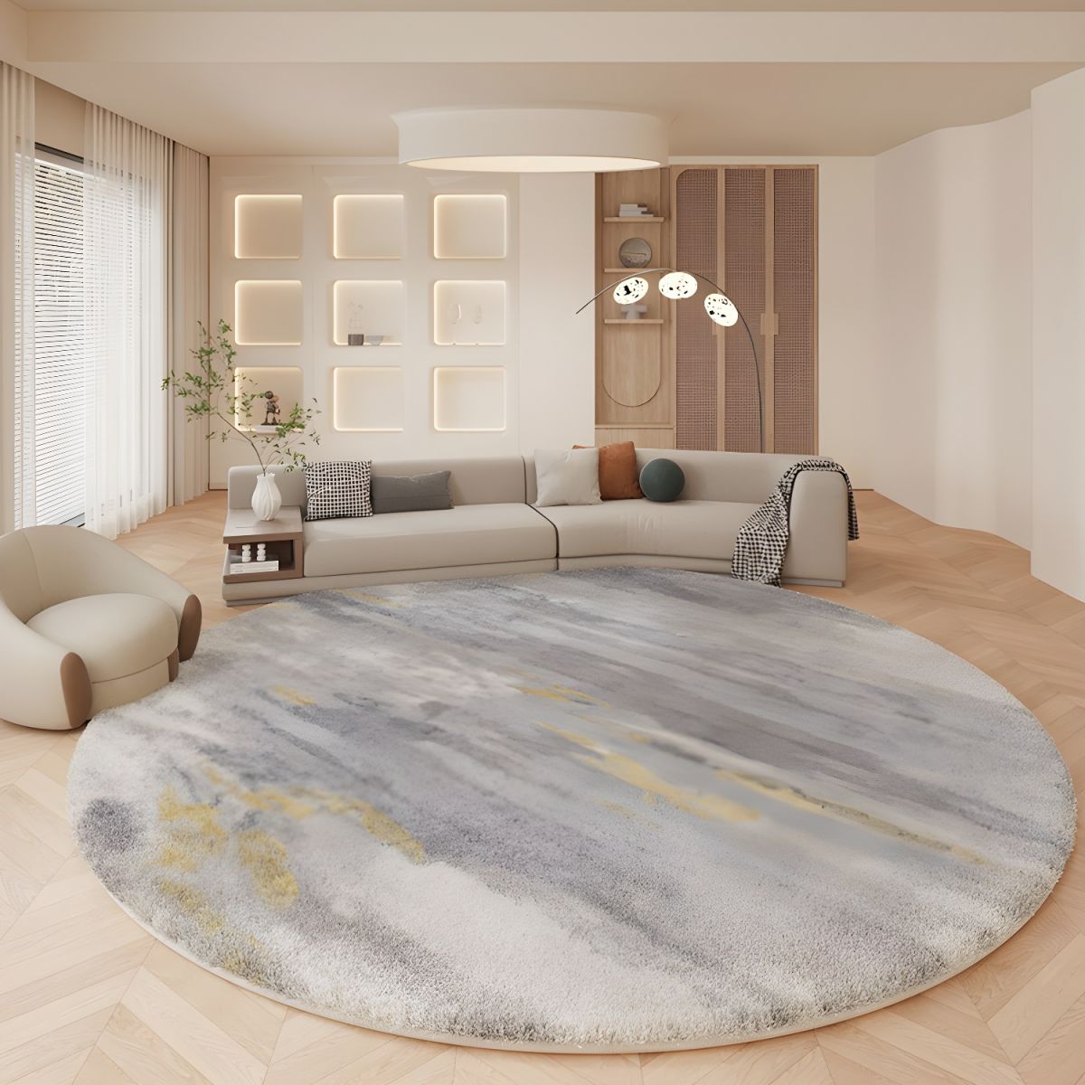 Soft Lambswool Round Rug Nordic Abstract Pet Friendly | Mervano