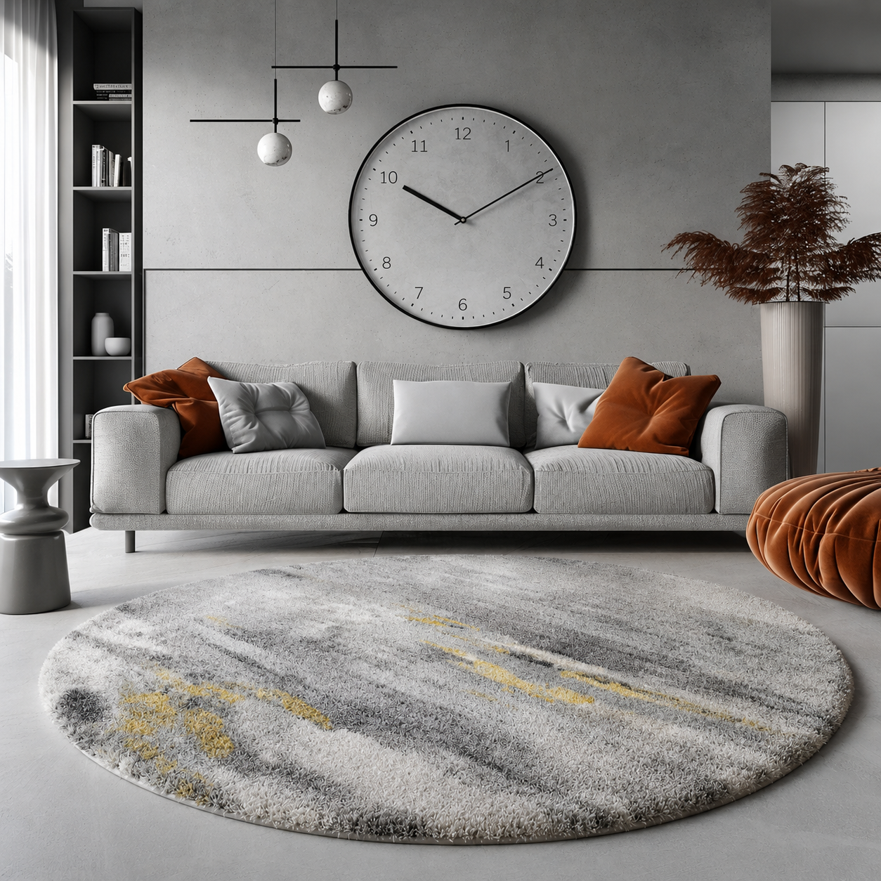 Soft Lambswool Round Rug Nordic Abstract Pet Friendly | Mervano