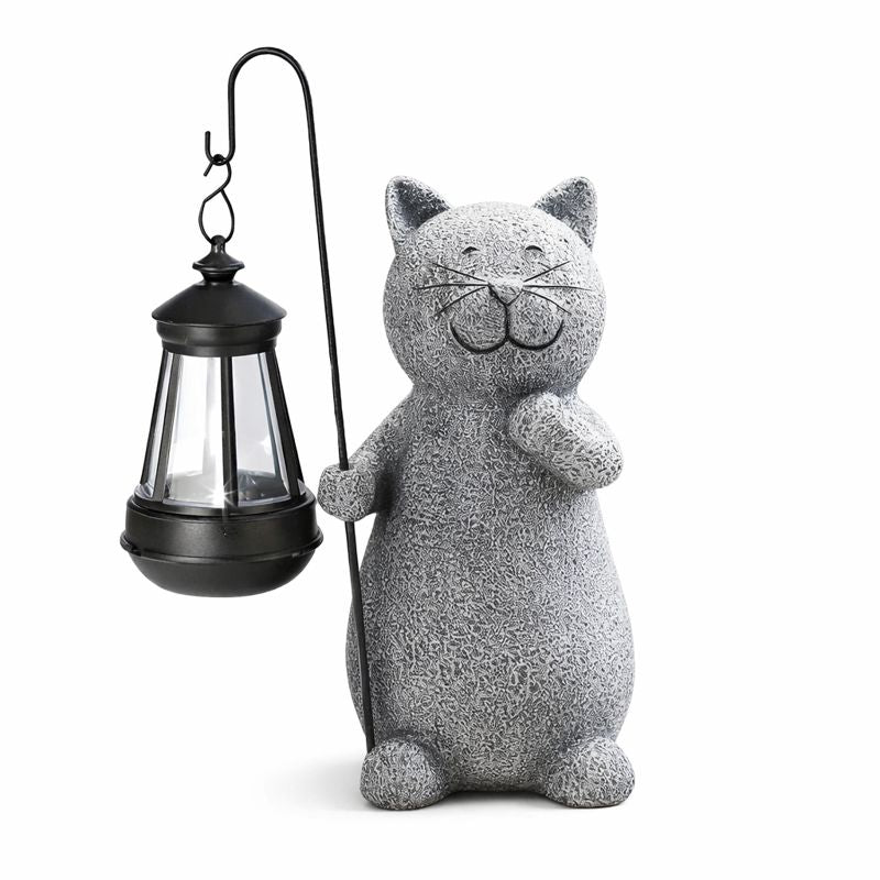 Solar Cat Garden Statue with LED Lantern Light Decor | Zenvra
