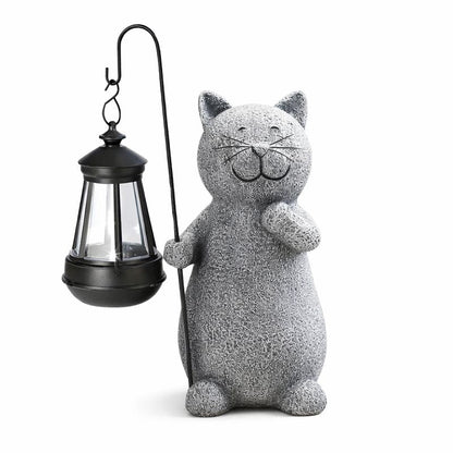Solar Cat Garden Statue with LED Lantern Light Decor | Zenvra