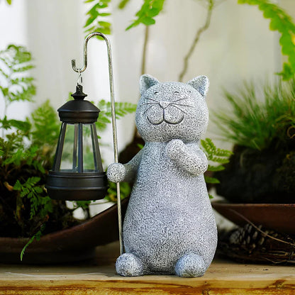 Solar Cat Garden Statue with LED Lantern Light Decor | Zenvra