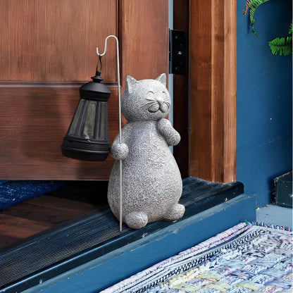 Solar Cat Garden Statue with LED Lantern Light Decor | Zenvra