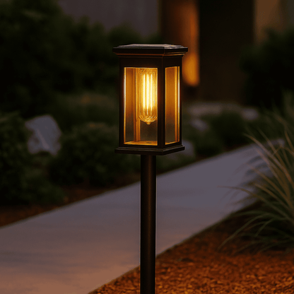 Solar LED Outdoor Path Lantern Light ABS Black | Orveta