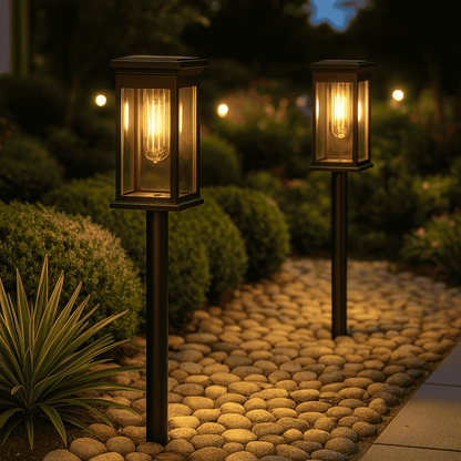 Solar LED Outdoor Path Lantern Light ABS Black | Orveta