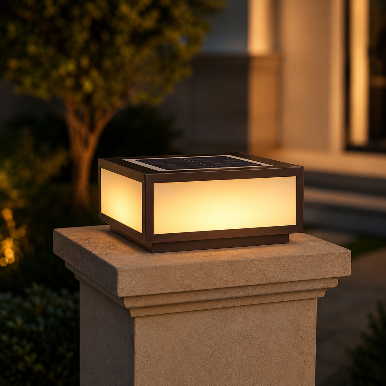 Solar LED Outdoor Pillar Light Black Acrylic Shade | Orlenae