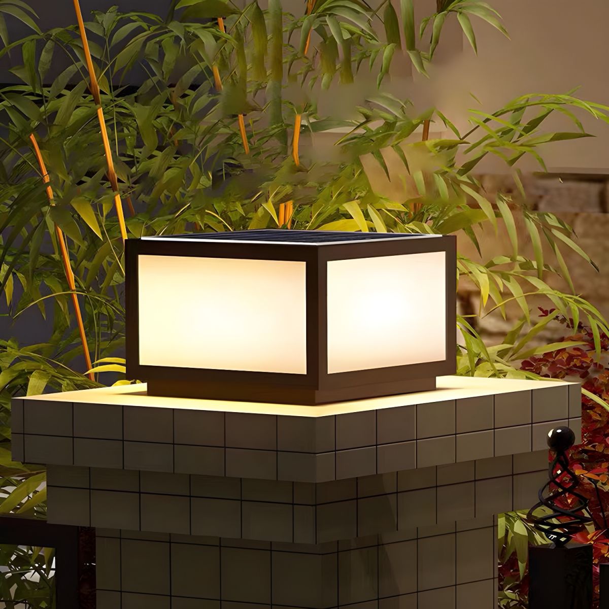 Solar LED Outdoor Pillar Light Black Acrylic Shade | Orlenae