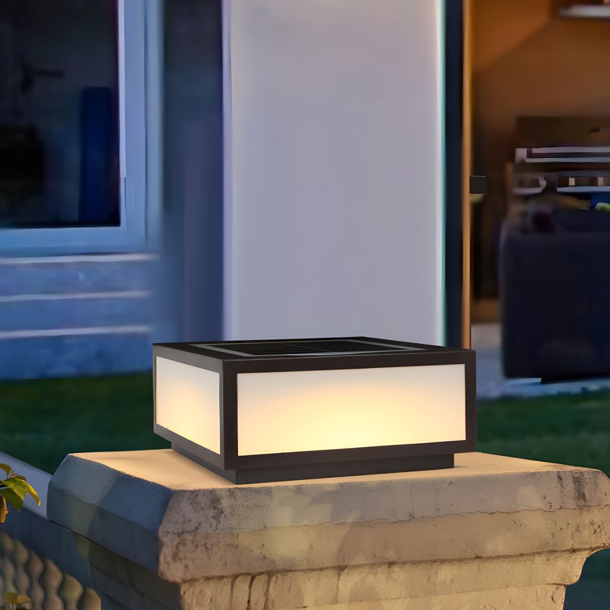 Solar LED Outdoor Pillar Light Black Acrylic Shade | Orlenae