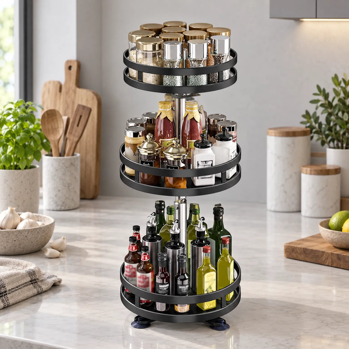 Spice Rack 360 Degree Rotating Three Tier Organizer