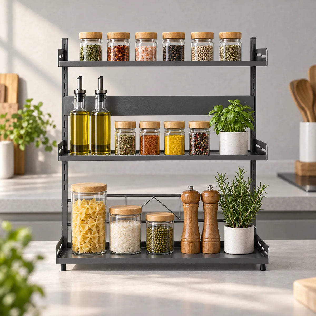Spice Rack Large Three Tier Adjustable Kitchen Organizer