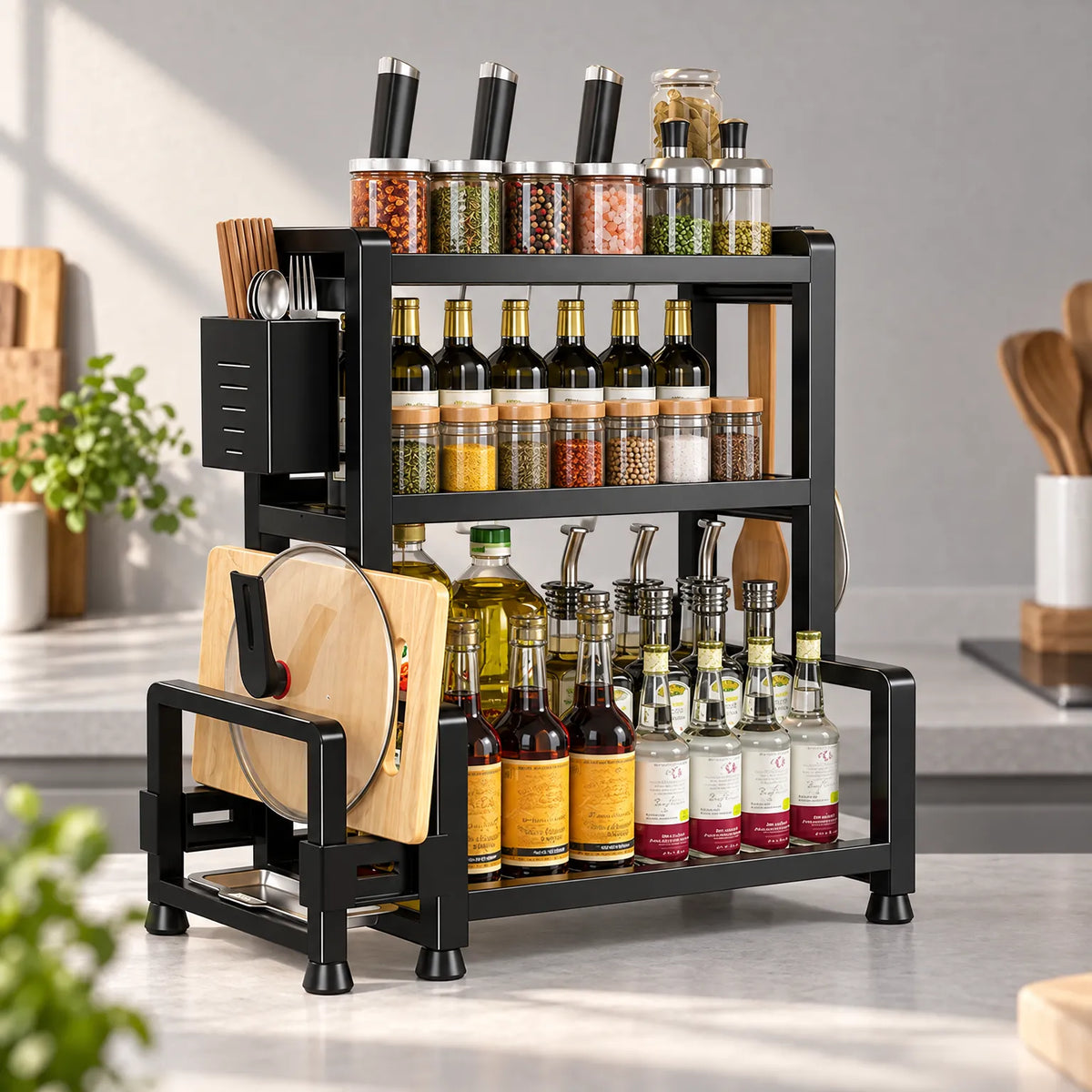 Spice Rack Large Three Tier Adjustable Kitchen Organizer