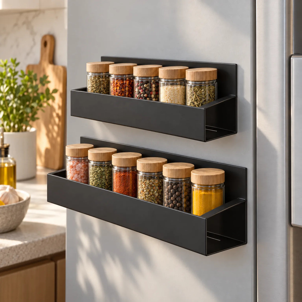 Spice Rack Magnetic Fridge Organizer with Strong Hold
