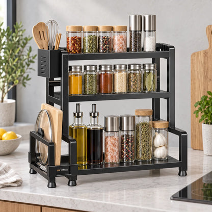 Spice Rack Three Tier Countertop Organizer with Utensil Holder