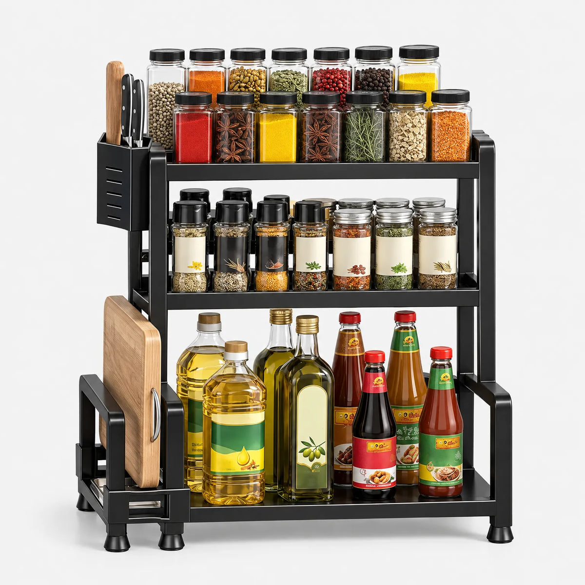 Spice Rack Three Tier Countertop Organizer with Utensil Holder
