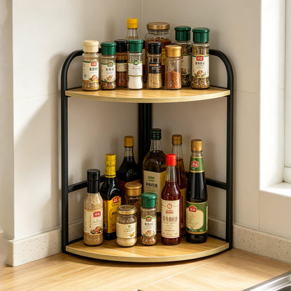 Spice Rack Two Tier Bamboo Corner Countertop Organizer