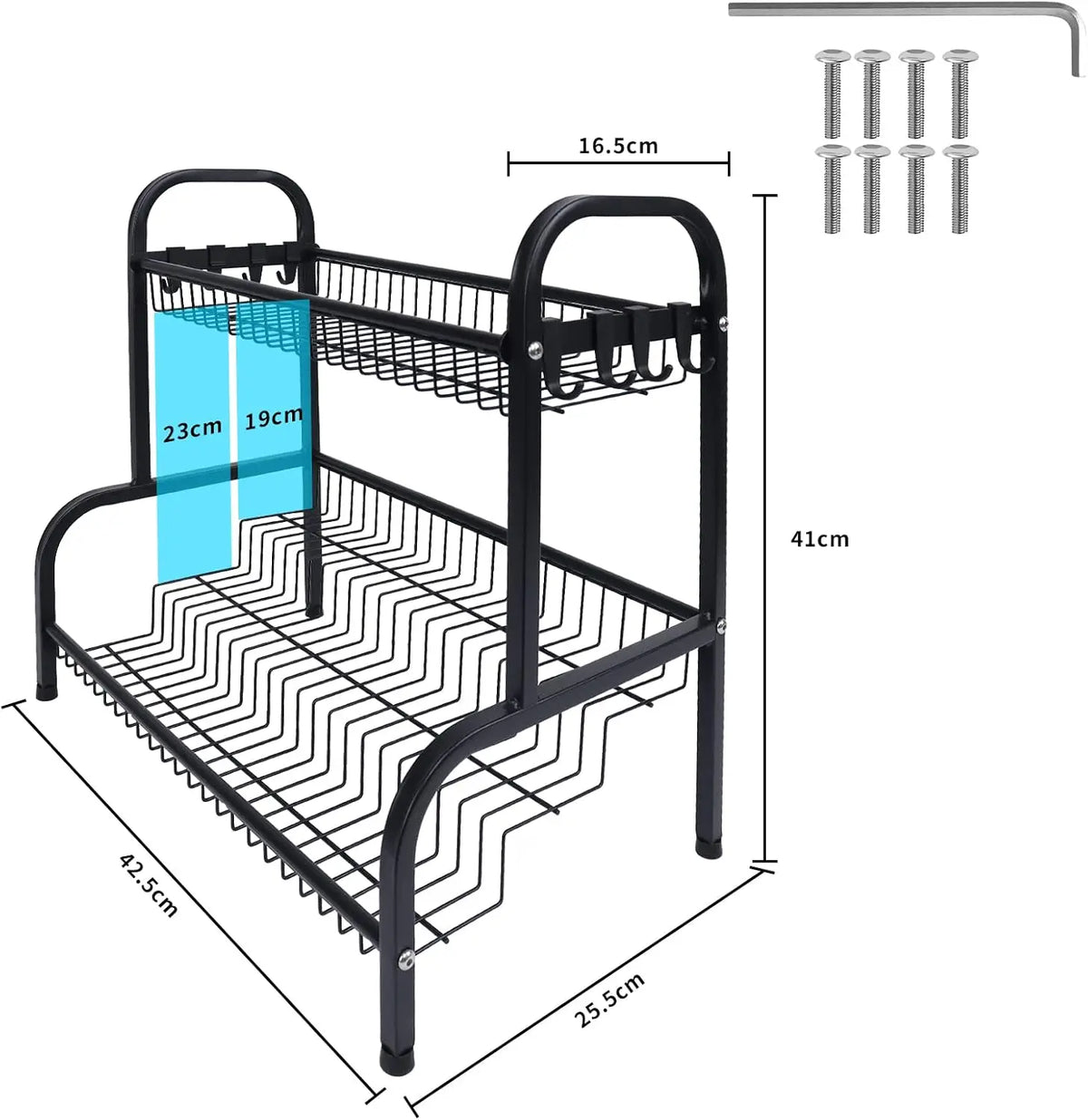 Spice Rack Two Tier Metal Organizer with Hanging Hooks