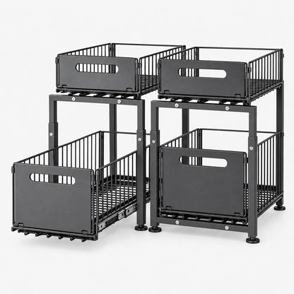 Spice Rack Two Tier Pull Out Organizer with Sliding Baskets