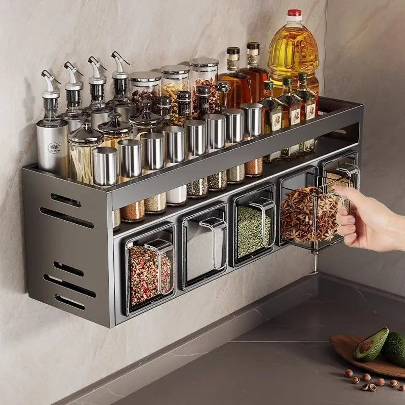 Spice Rack Wall Mounted Organizer with Seasoning Containers