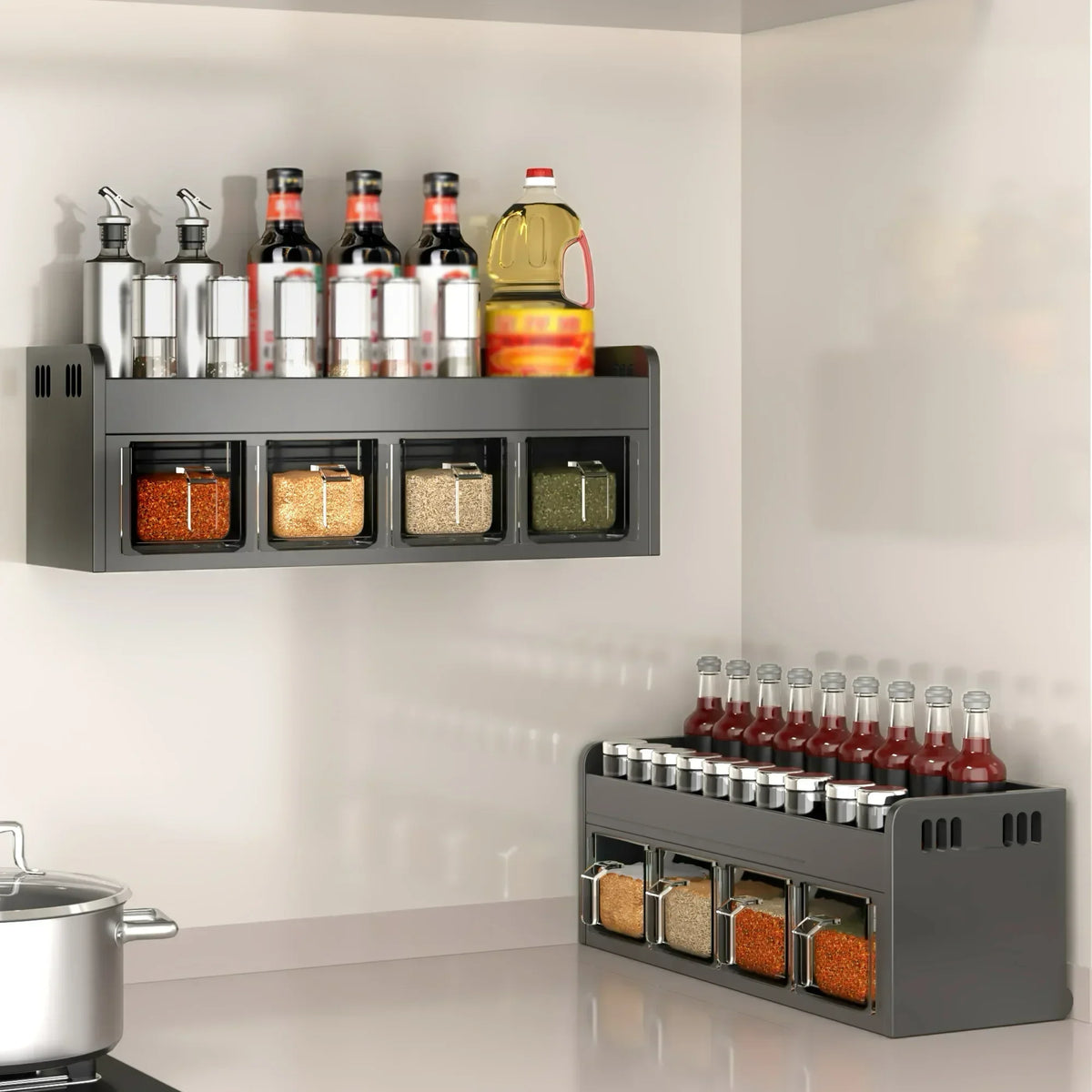 Spice Rack Wall Mounted Organizer with Seasoning Containers