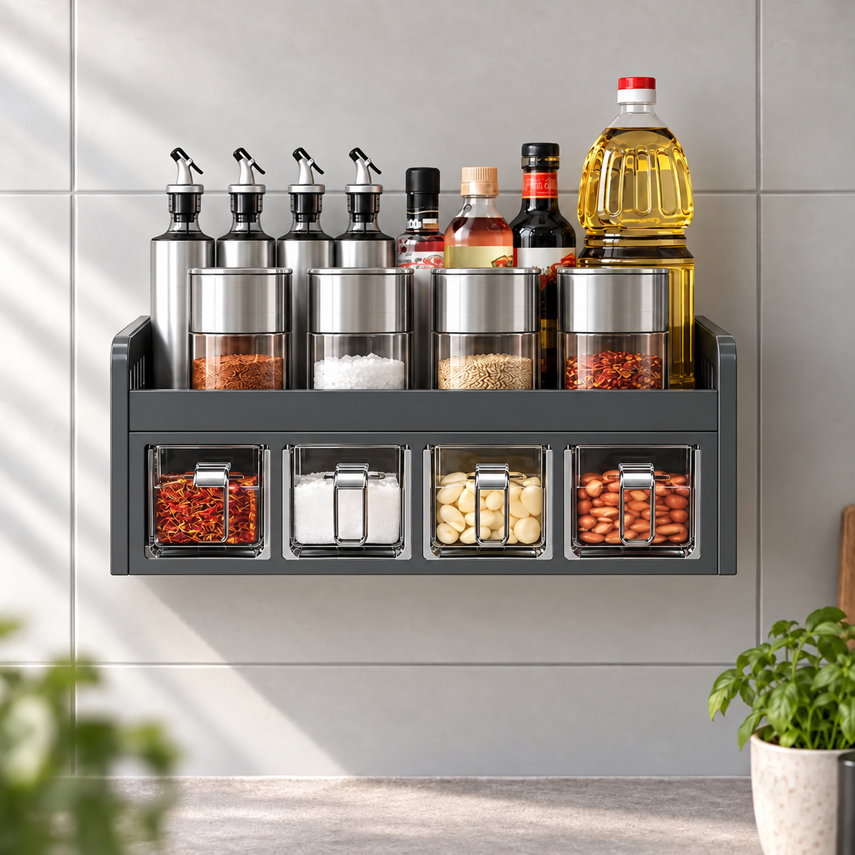 Spice Rack Wall Mounted Organizer with Seasoning Containers