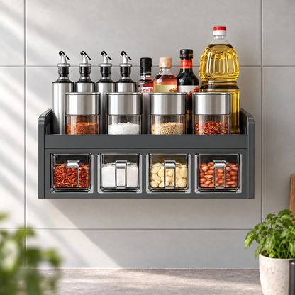 Spice Rack Wall Mounted Organizer with Seasoning Containers