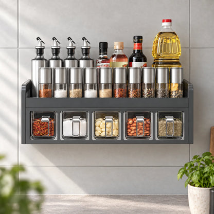 Spice Rack Wall Mounted Organizer with Seasoning Containers