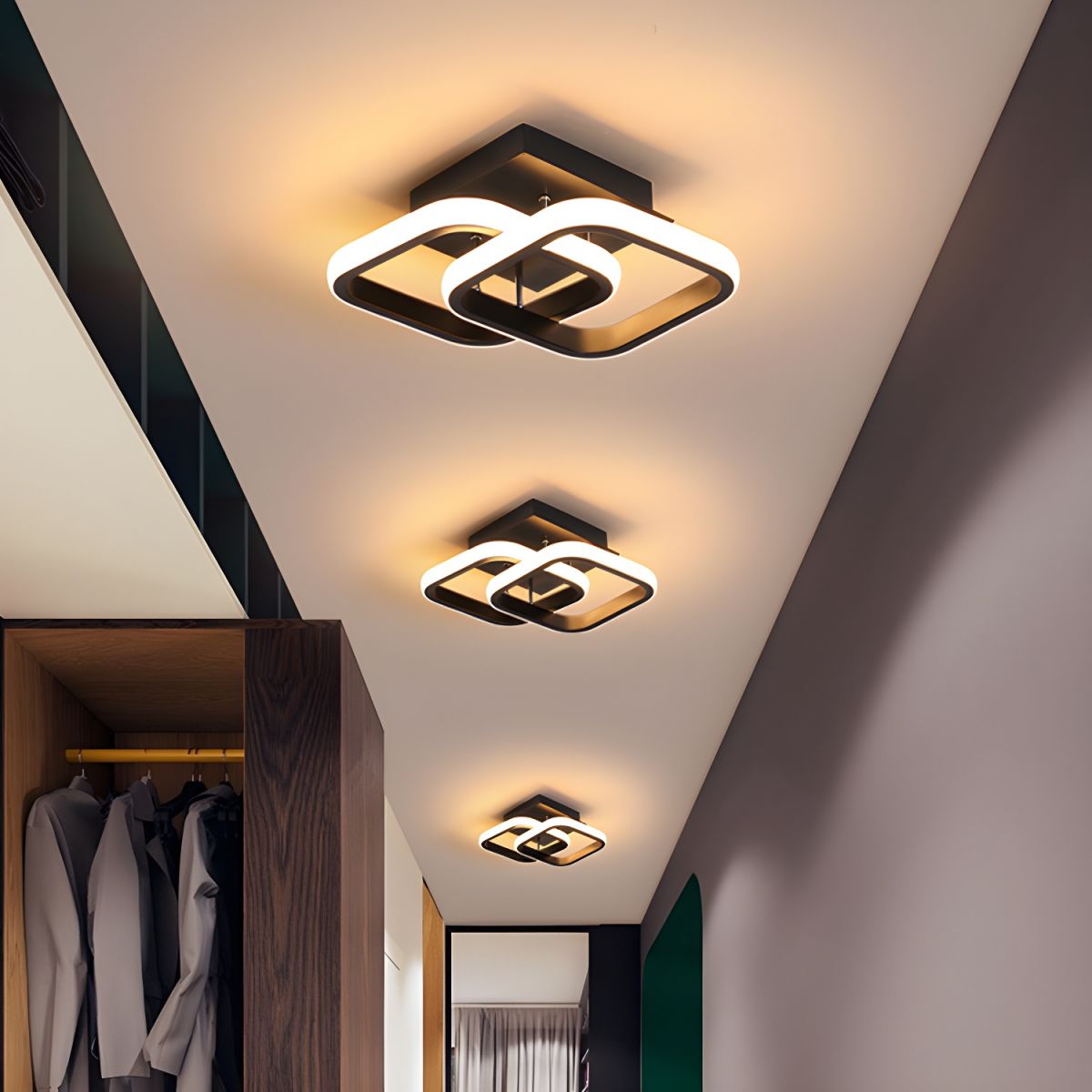 Square LED Ceiling Light in Black or White Metal | Livana