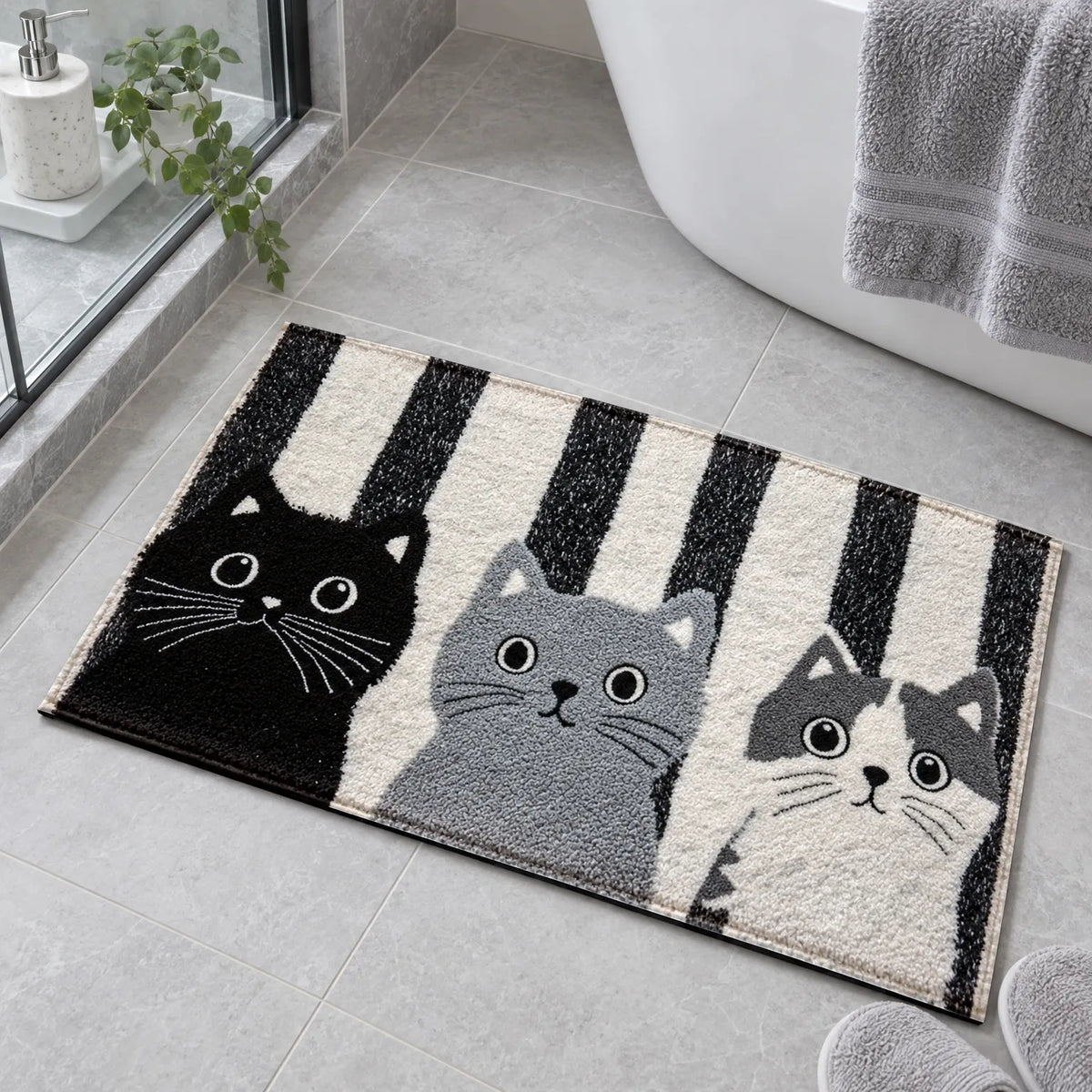 Striped Cat Entryway Floor Mat