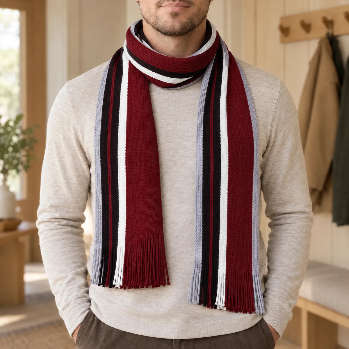 Striped Knit Winter Scarf