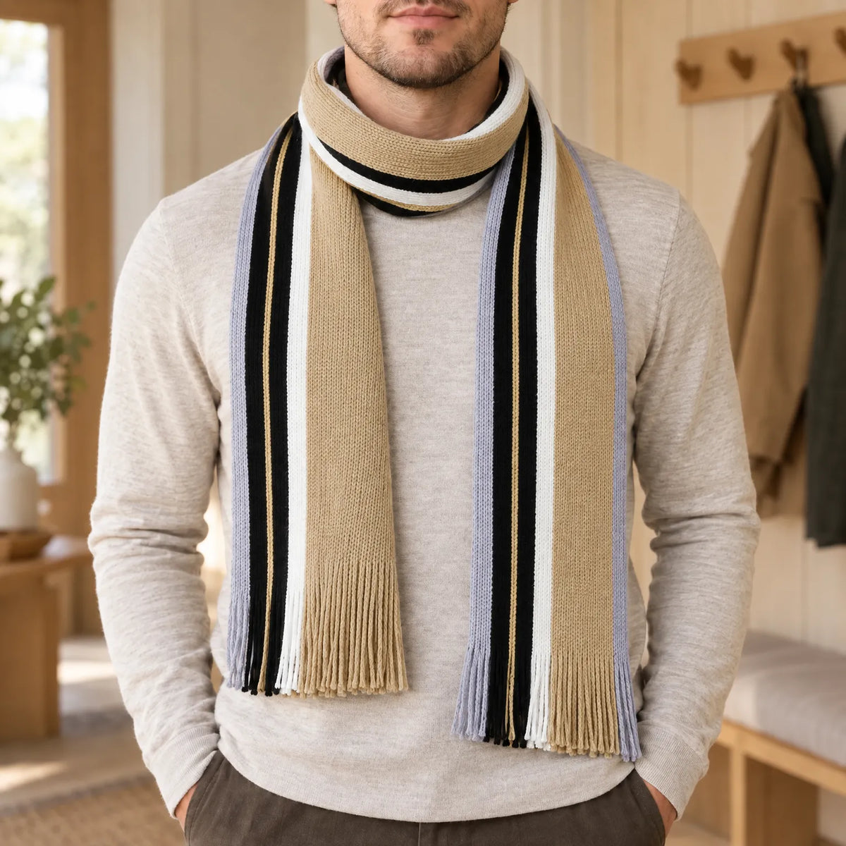 Striped Knit Winter Scarf