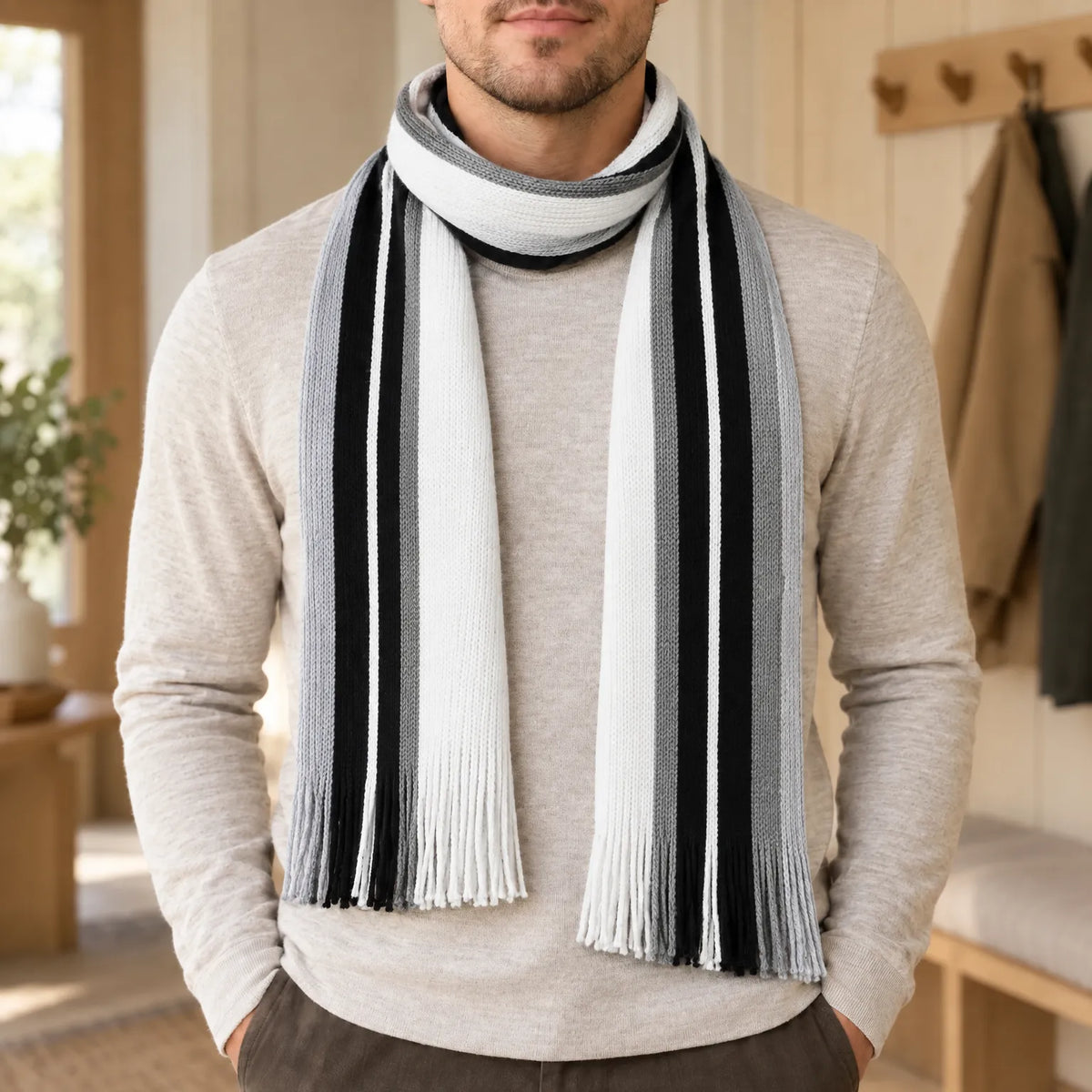 Striped Knit Winter Scarf