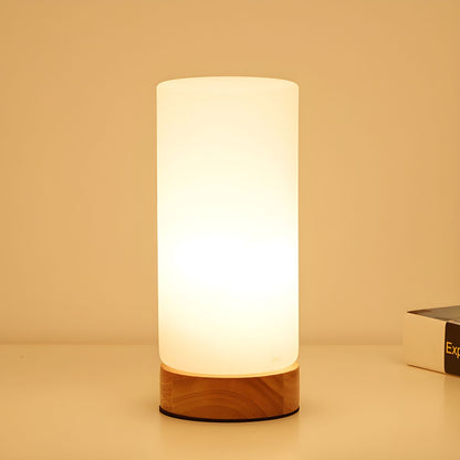 Table Lamp with Glass Cylinder Shade Wood Industrial | Calume