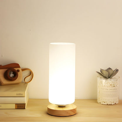 Table Lamp with Glass Cylinder Shade Wood Industrial | Calume