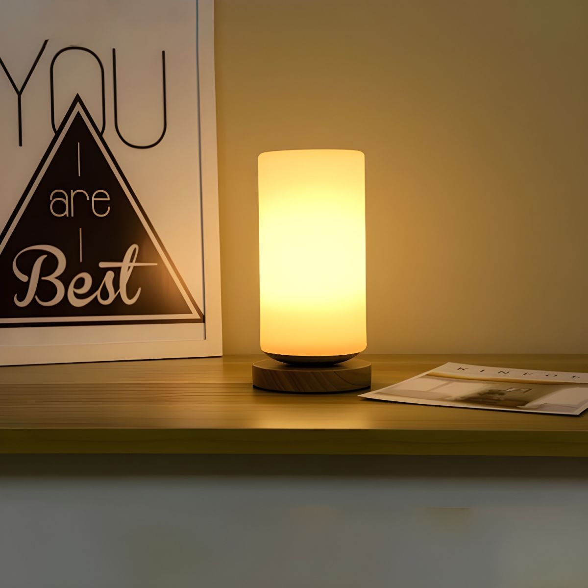 Table Lamp with Glass Cylinder Shade Wood Industrial | Calume