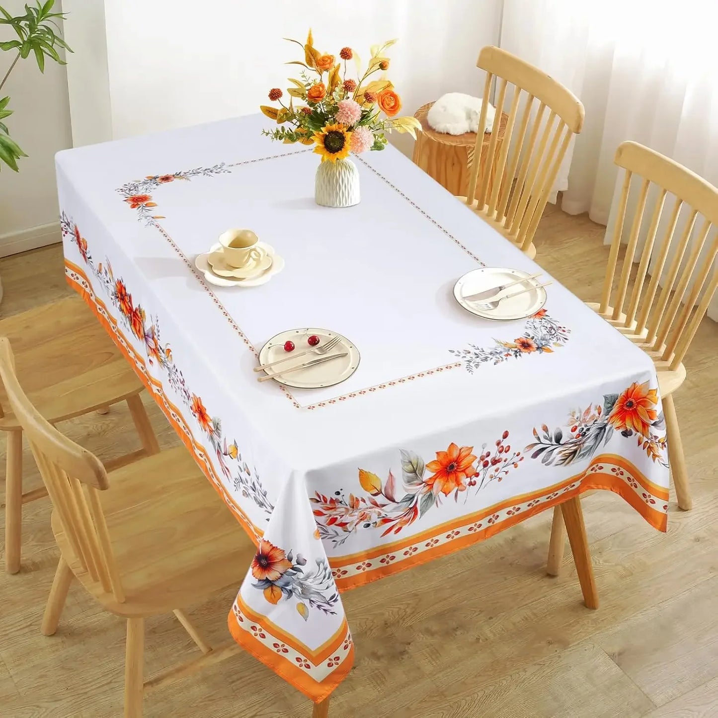Tablecloth for Fall Thanksgiving with Autumn Leaves