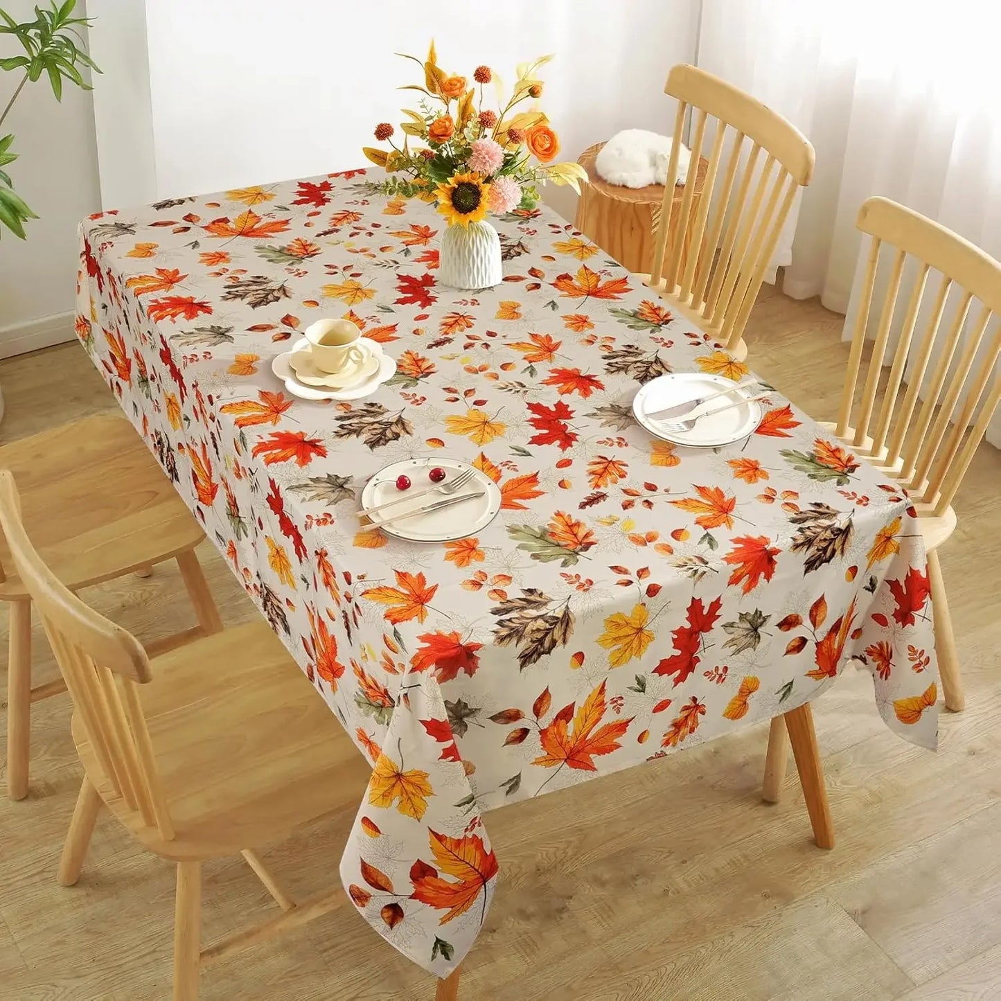 Tablecloth for Fall Thanksgiving with Autumn Leaves