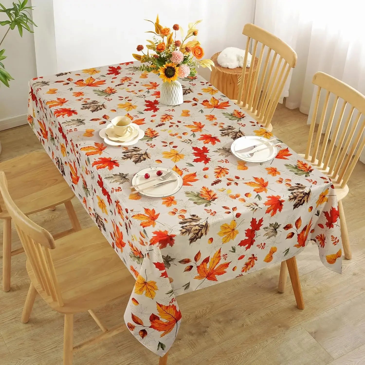 Tablecloth for Fall Thanksgiving with Autumn Leaves