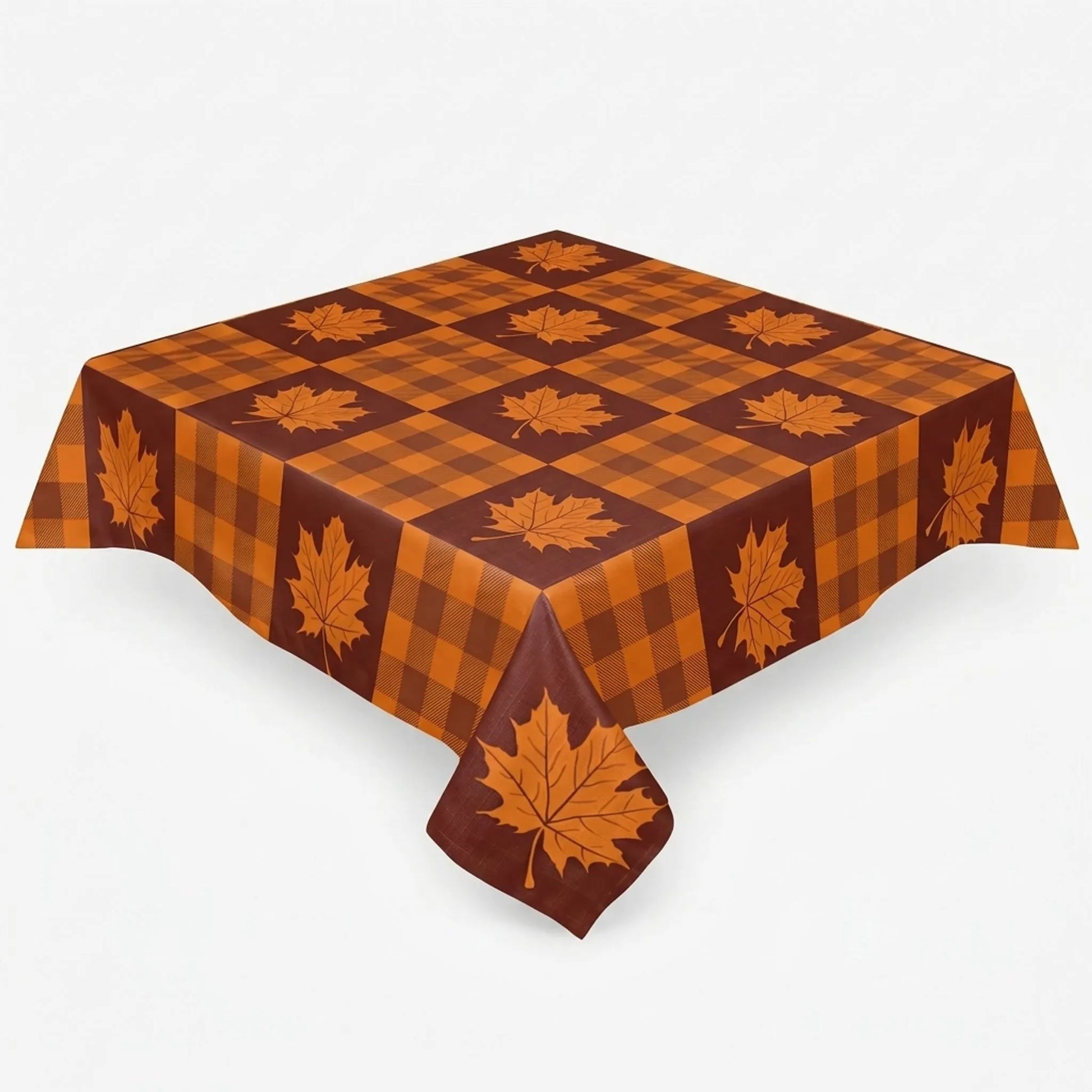 Tablecloth for Fall Thanksgiving with Plaid and Autumn Leaves