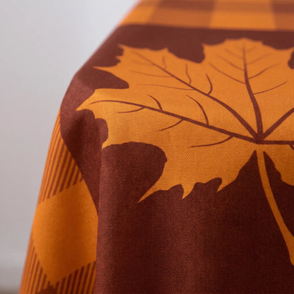 Tablecloth for Fall Thanksgiving with Plaid and Autumn Leaves