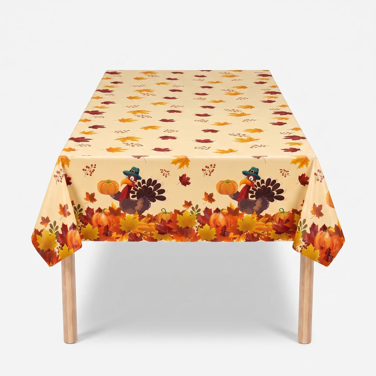Tablecloth for Fall Thanksgiving with Pumpkin and Autumn Leaves