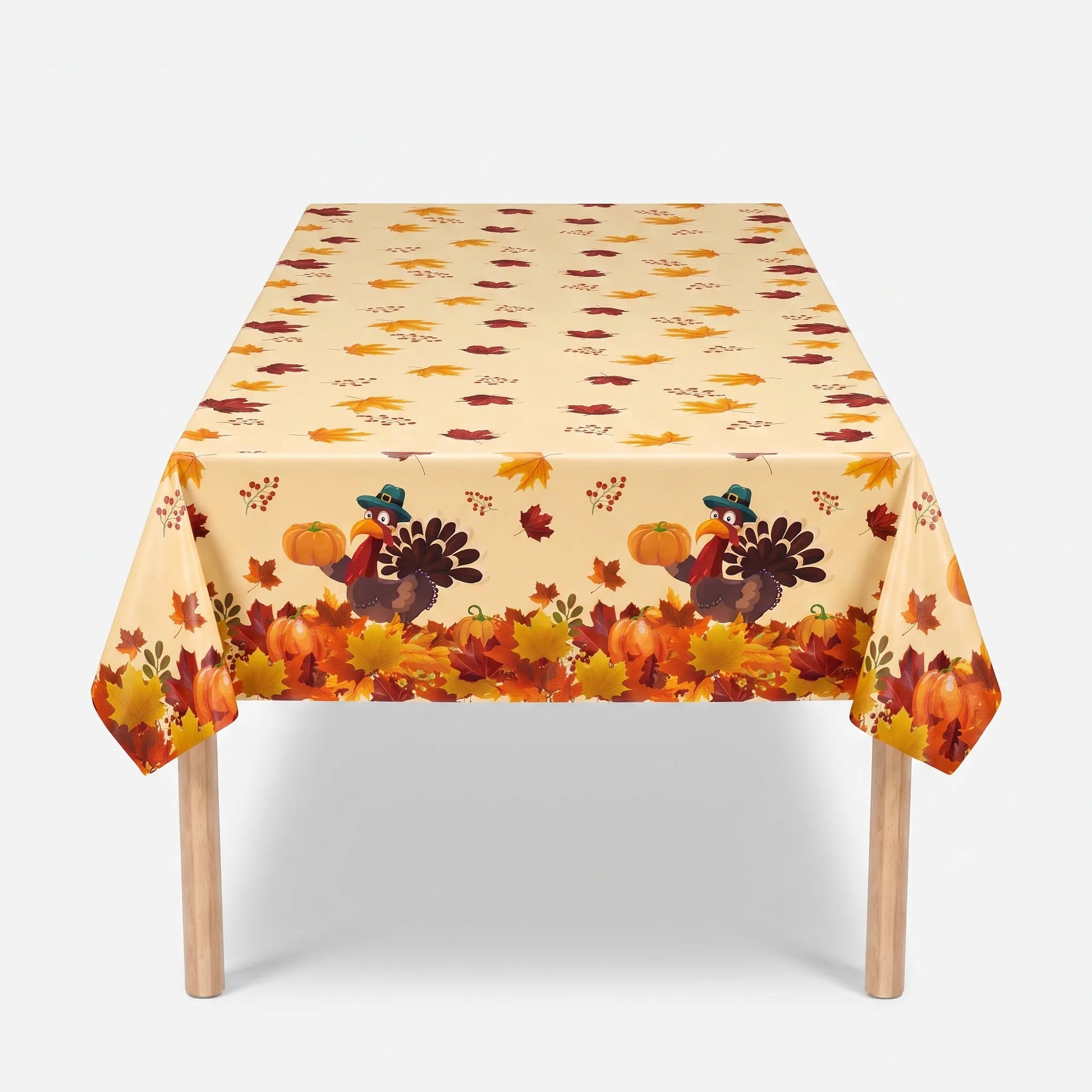 Tablecloth for Fall Thanksgiving with Pumpkin and Autumn Leaves