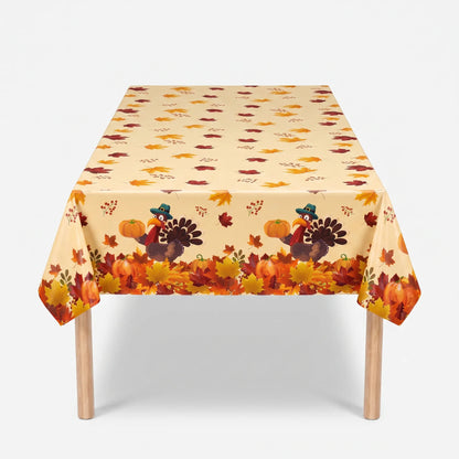 Tablecloth for Fall Thanksgiving with Pumpkin and Autumn Leaves